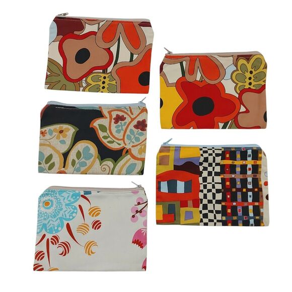 Cosmetic Bag Set of 5 Fabric Handmade Lined Zippered Lightweight - Picture 2 of 7